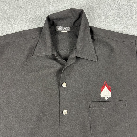 Johnny Suede Shirt Mens XL Black Bowling Flaming Card Suits Made USA Dice - Picture 2 of 11